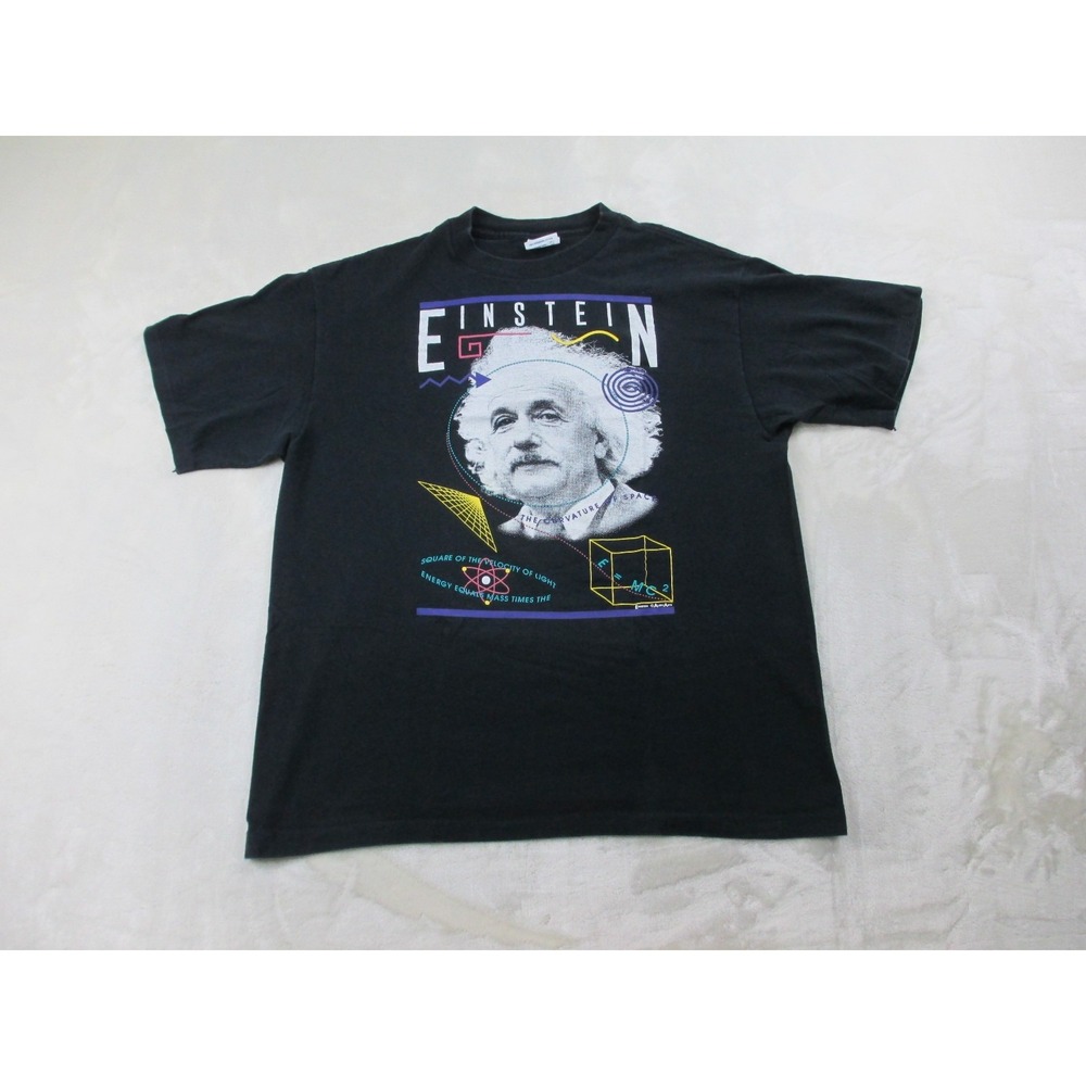 VINTAGE Albert Einstein Shirt Mens Extra Large Black Velocity Of Light E=MC2